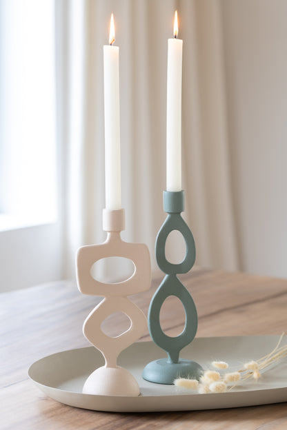 Kaarsenhouder ringen aluminium groen assortiment van 2