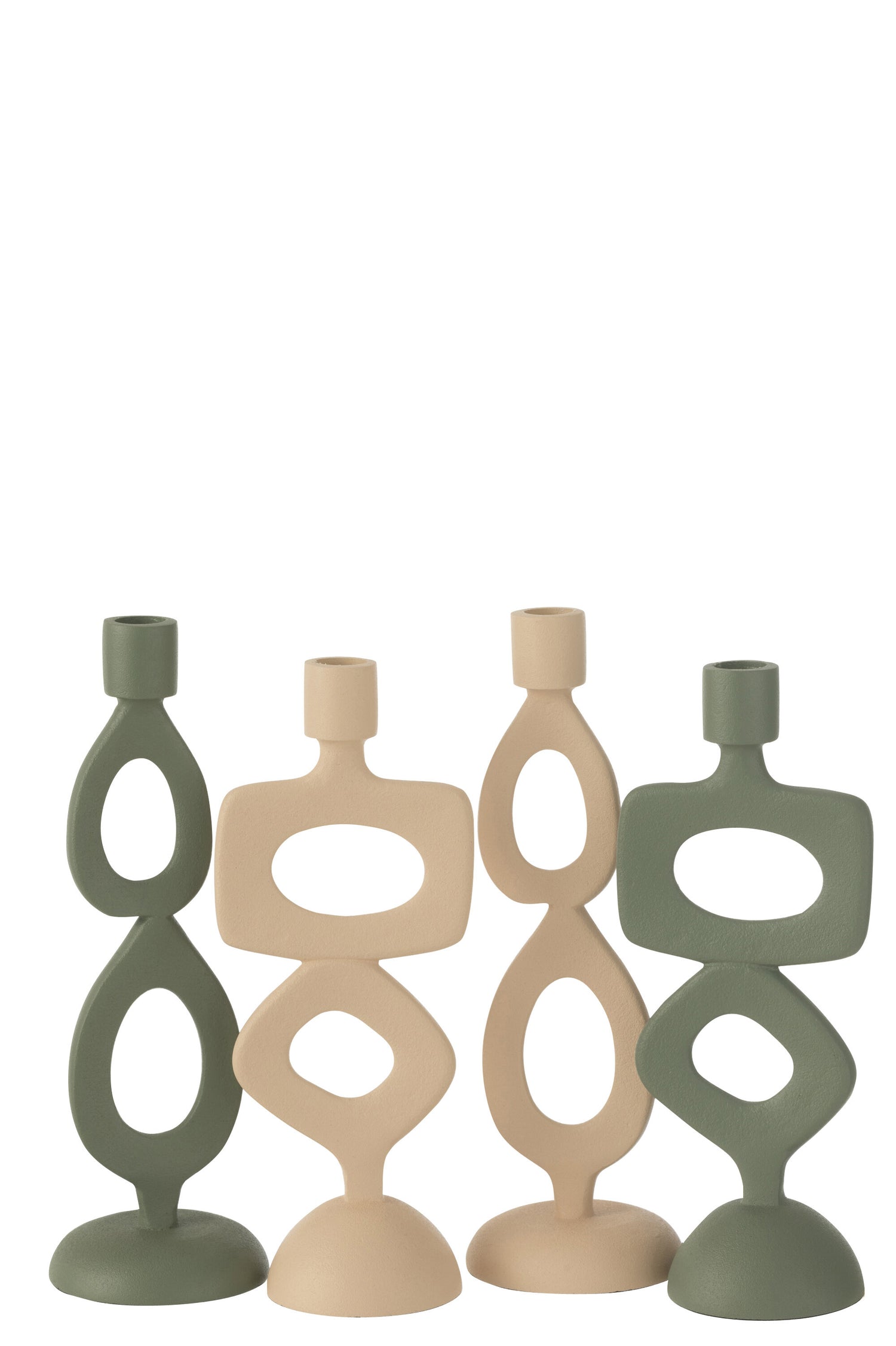 Kaarsenhouder ringen aluminium beige assortiment van 2