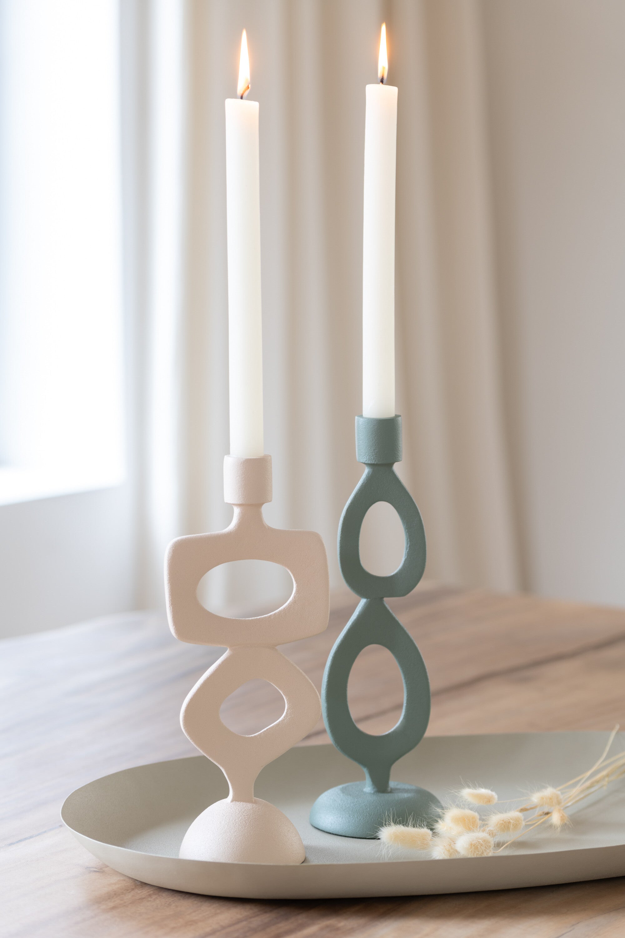 Kaarsenhouder ringen aluminium beige assortiment van 2