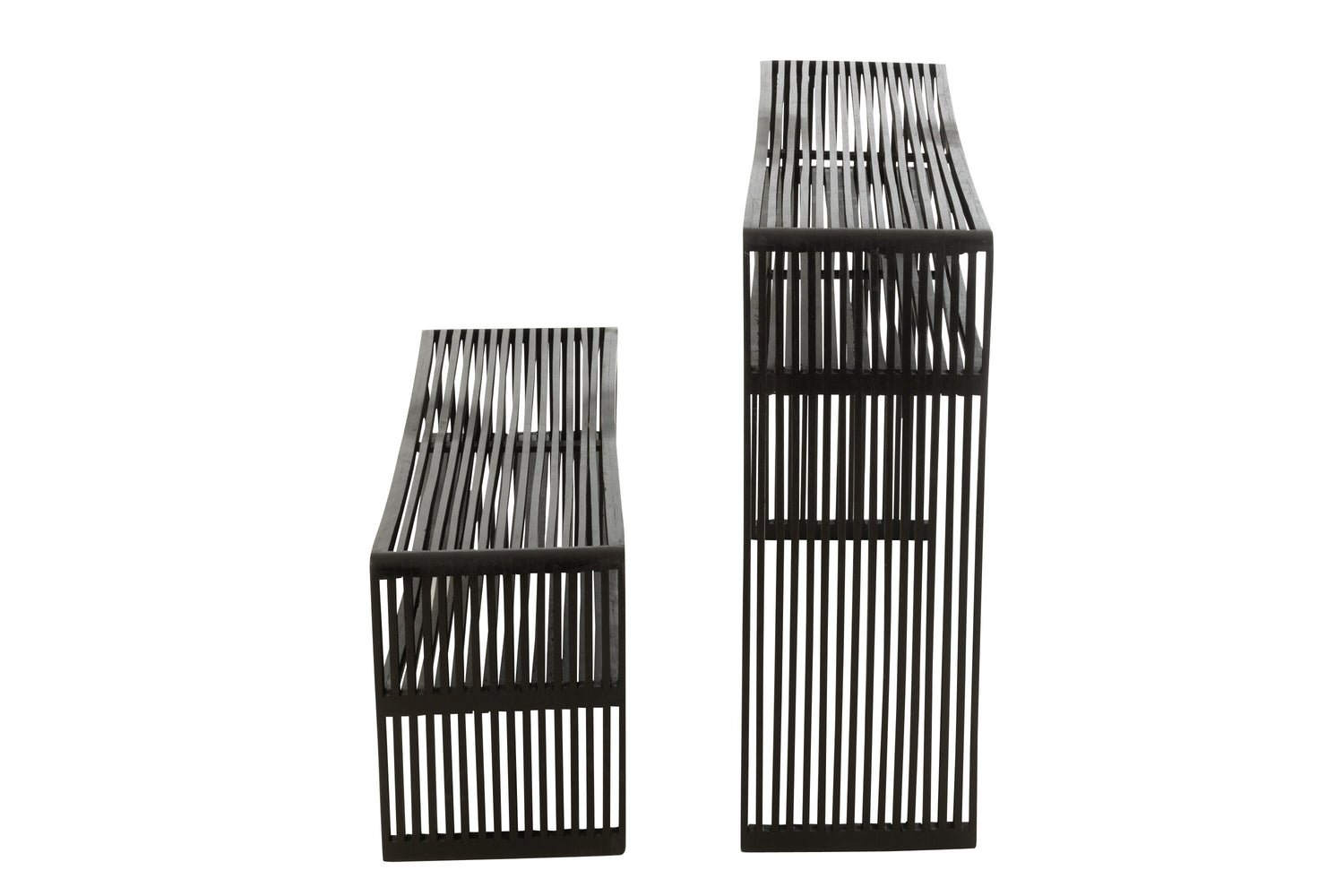 Set van 2 consoles met plank van gerecycled teakhout in het zwart.