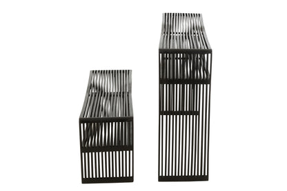 Set van 2 consoles met plank van gerecycled teakhout in het zwart.