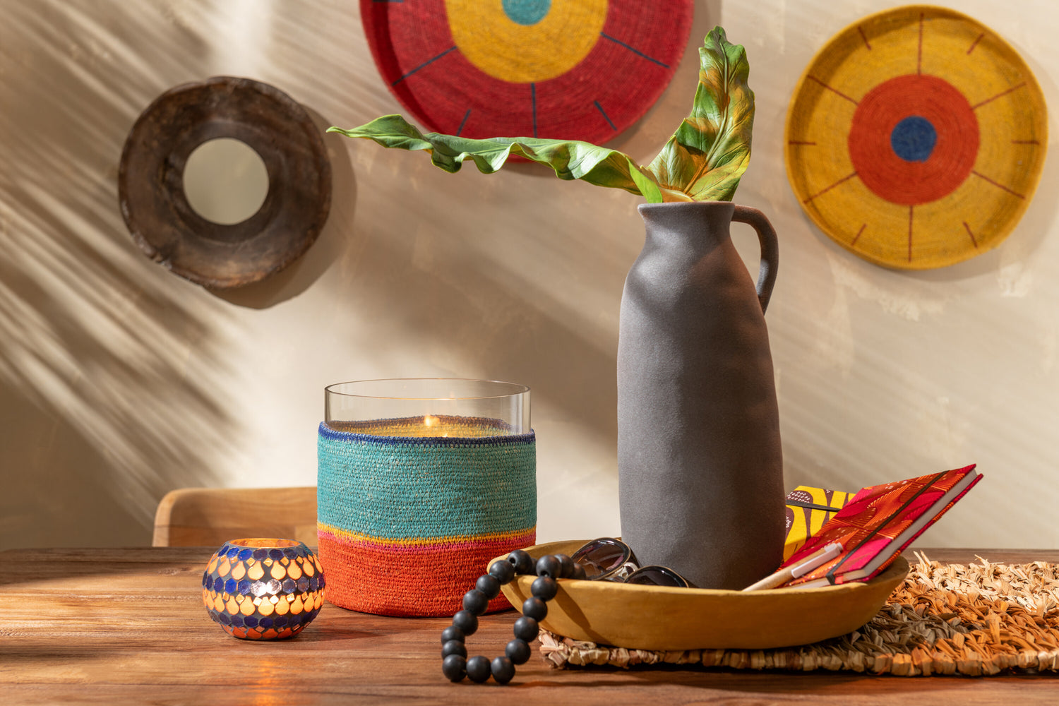 J-Line Set Van Drie Schalen Papier Mache Geel