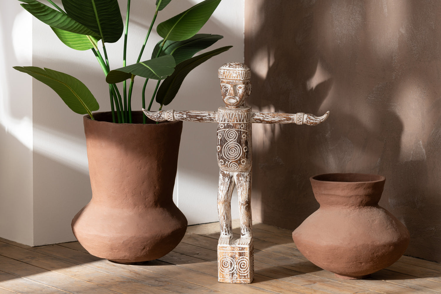 J-Line Pot Archaïsch Papier-mach -  Bruin Large