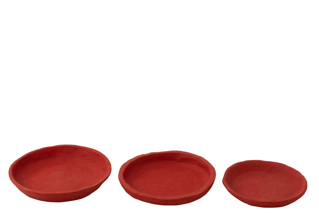J-Line Set Van Drie Schalen Papier Mache Rood