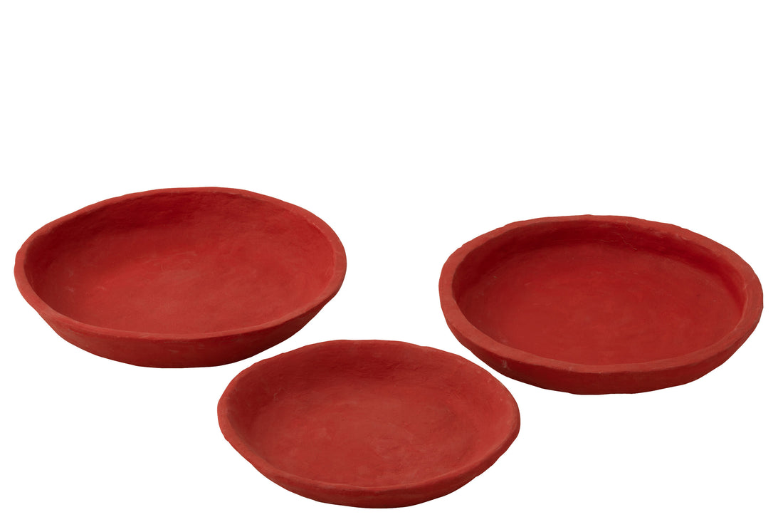 J-Line Set Van Drie Schalen Papier Mache Rood