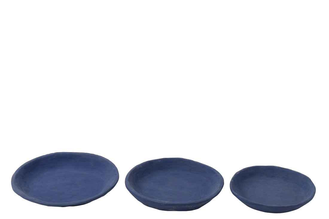 J-Line Set Van Drie Schalen Papier Mache Blauw