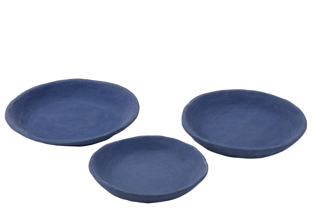 J-Line Set Van Drie Schalen Papier Mache Blauw