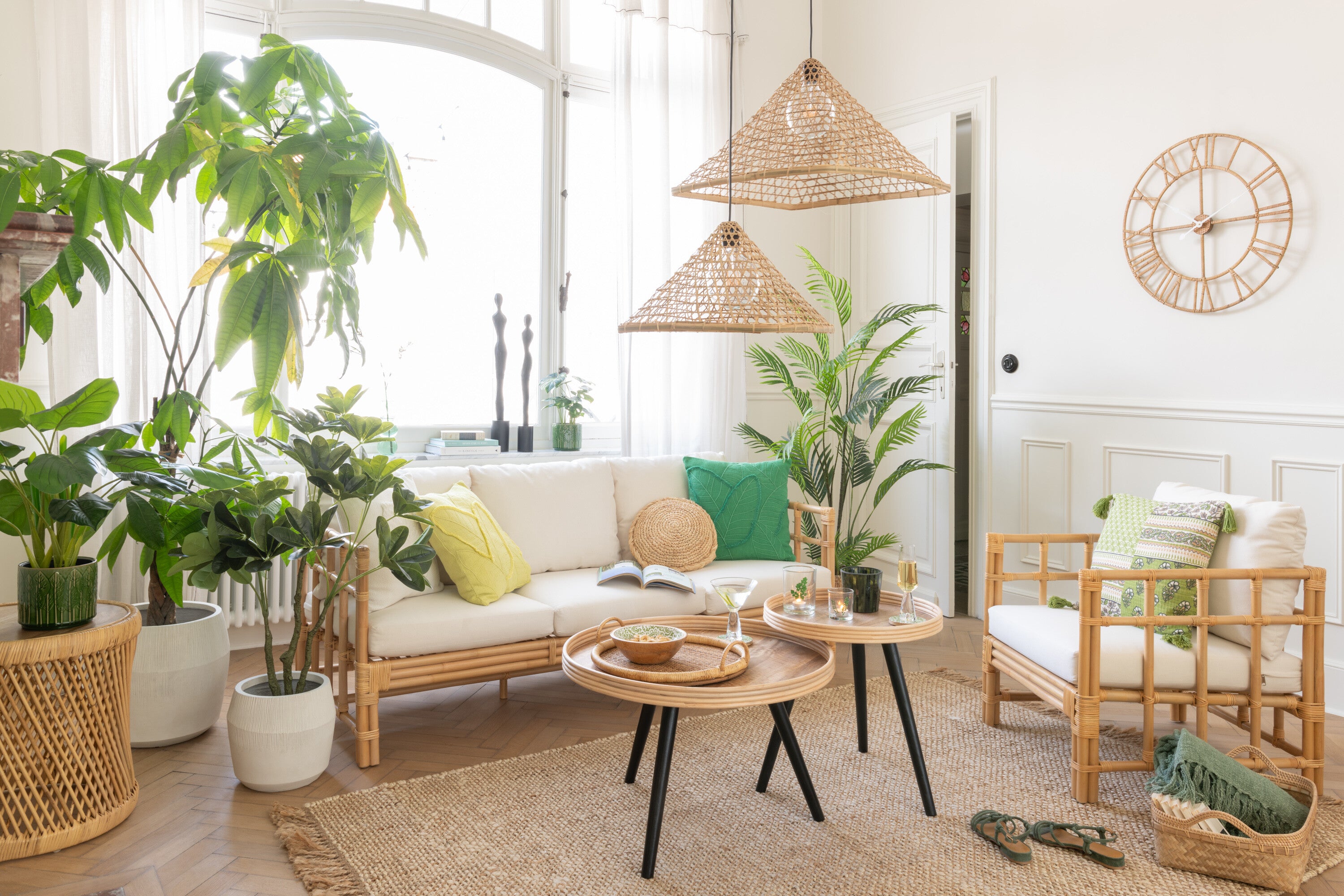 Wandklok Romeins Rotan/Metaal Natuurlijk Klein