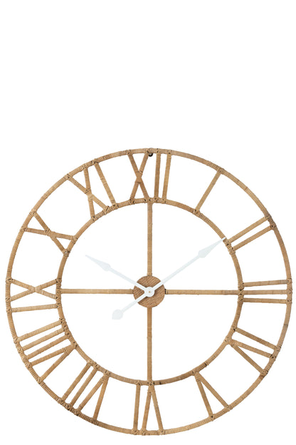 Wandklok Romeins Rotan/Metaal Natuurlijk Groot