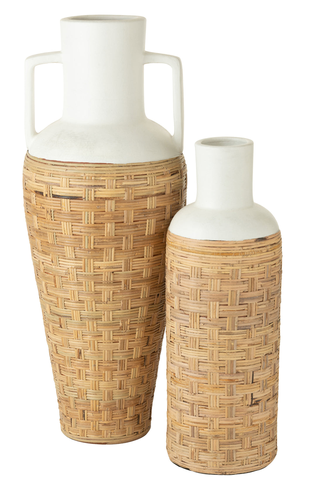 Vaas Weven+Handvatten Terracotta/Riet Wit/Natuurlijk