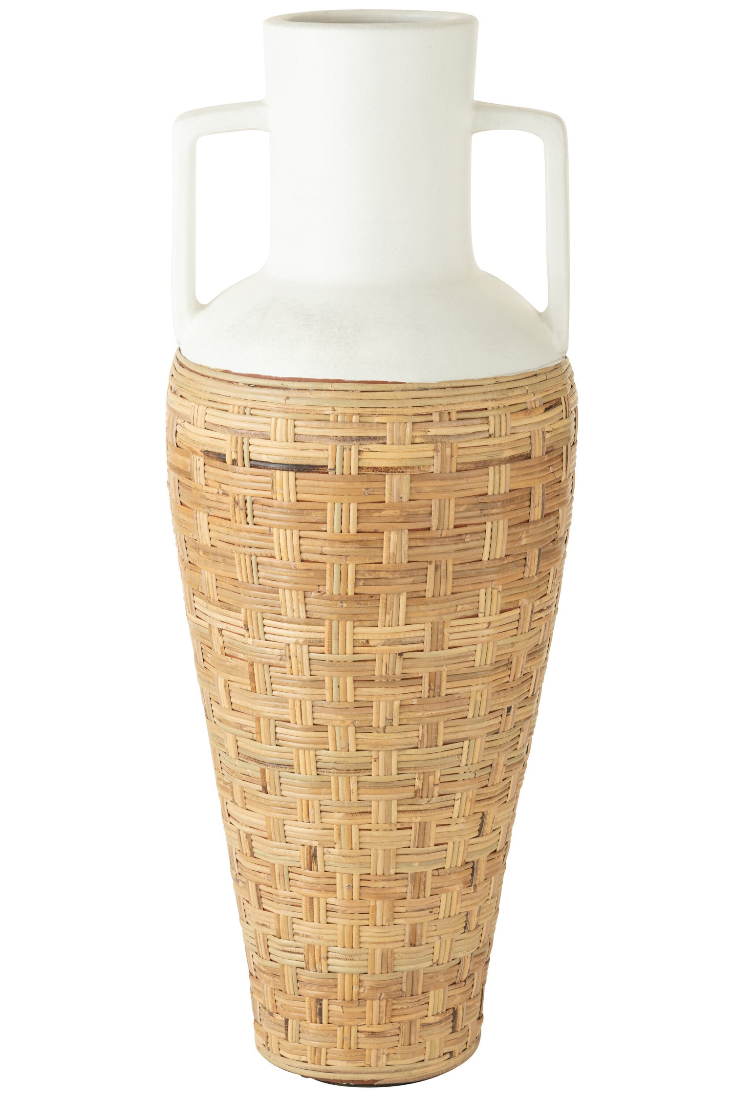 Vaas Weven+Handvatten Terracotta/Riet Wit/Natuurlijk