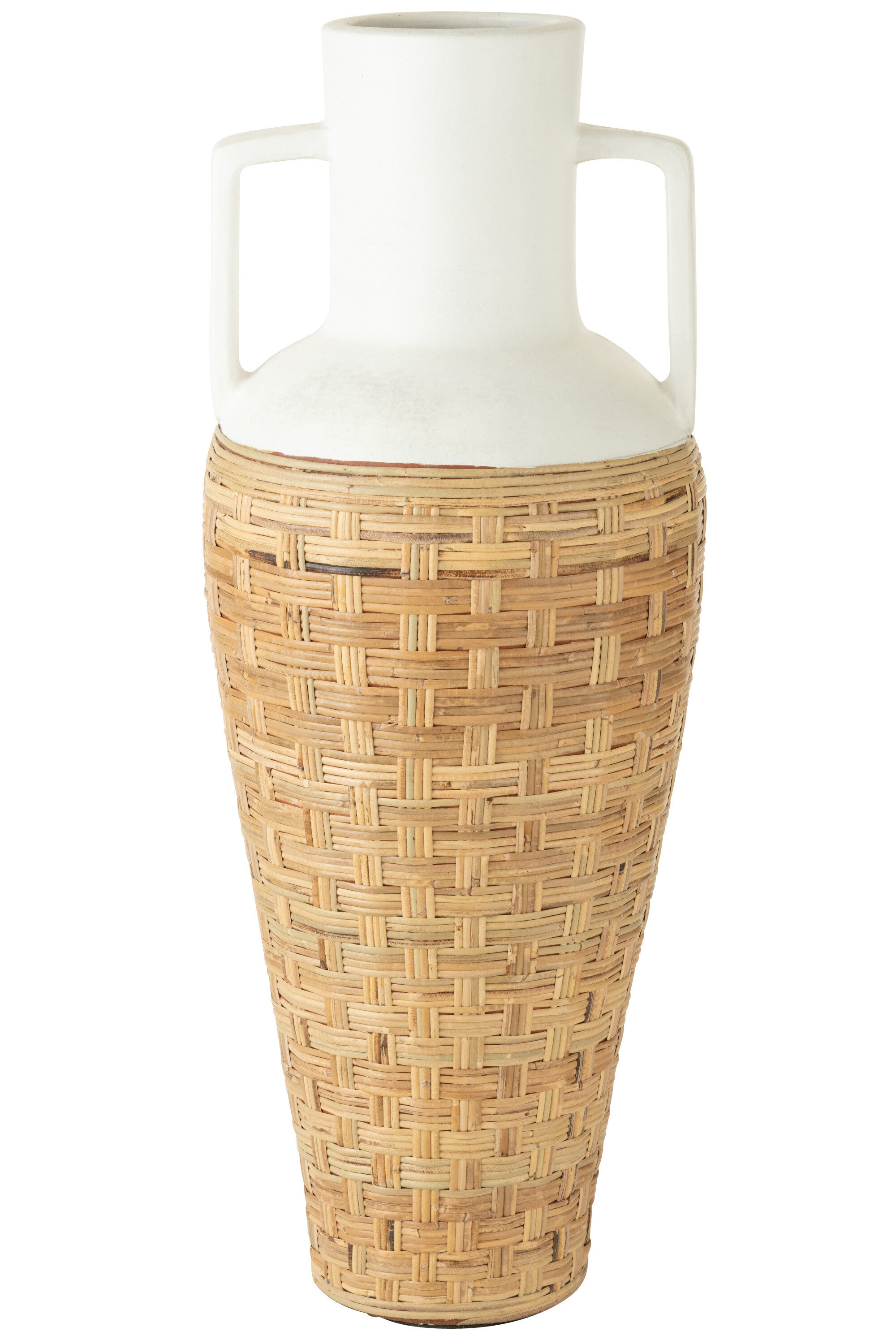 Vaas Weven+Handvatten Terracotta/Riet Wit/Natuurlijk