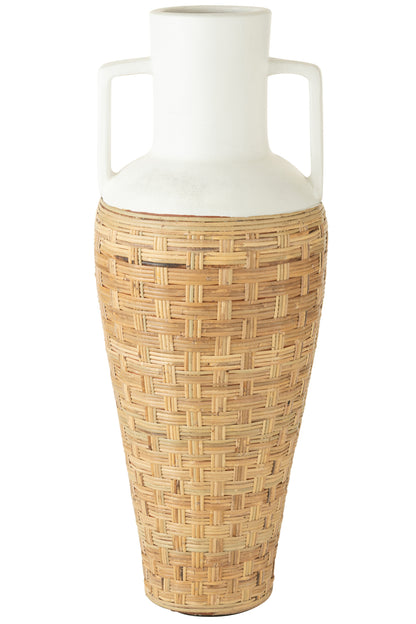 Vaas Weven+Handvatten Terracotta/Riet Wit/Natuurlijk