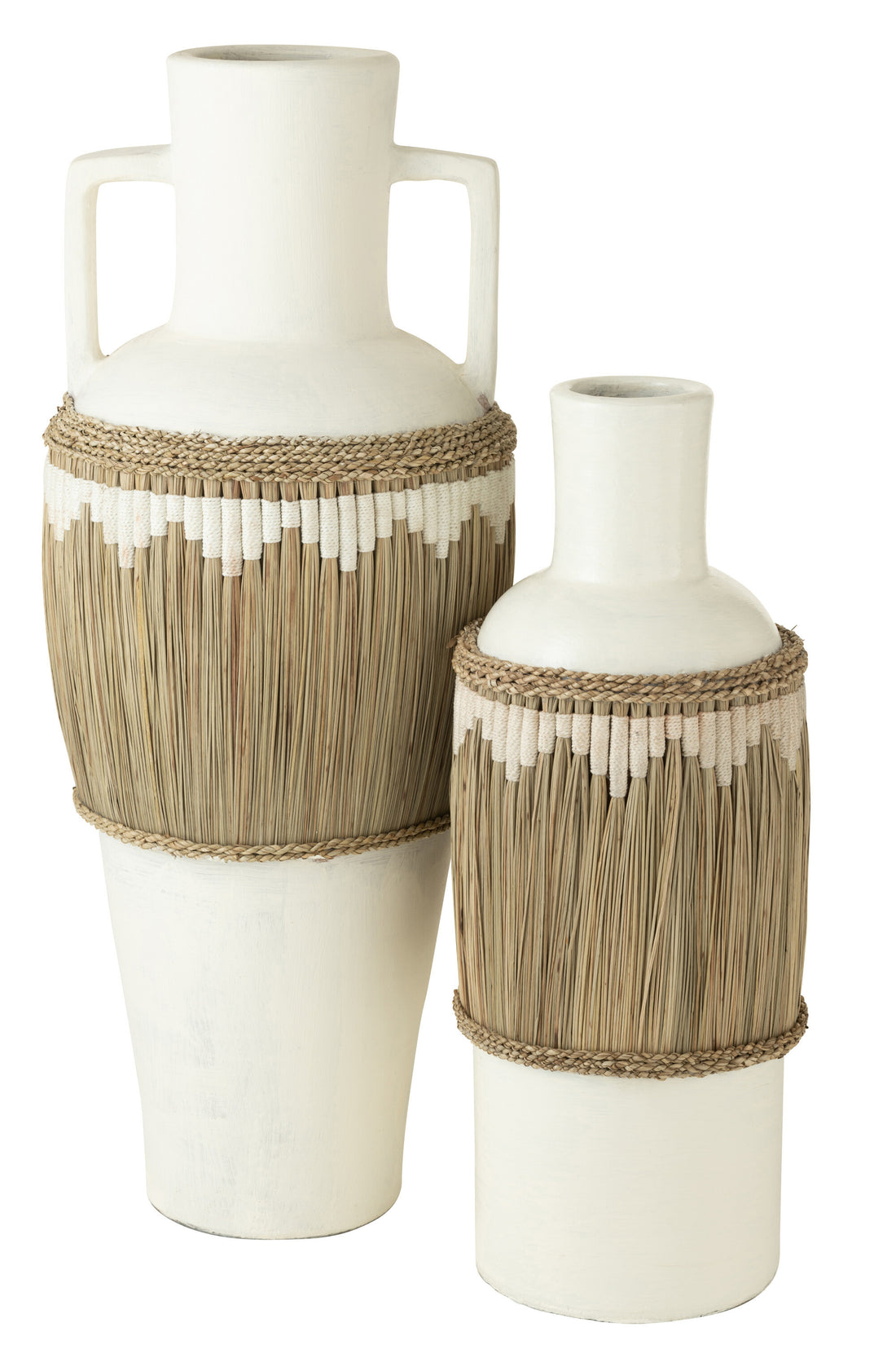 Vaas Patroon+Handvatten Terracotta/Zeegras Wit/Natuurlijk