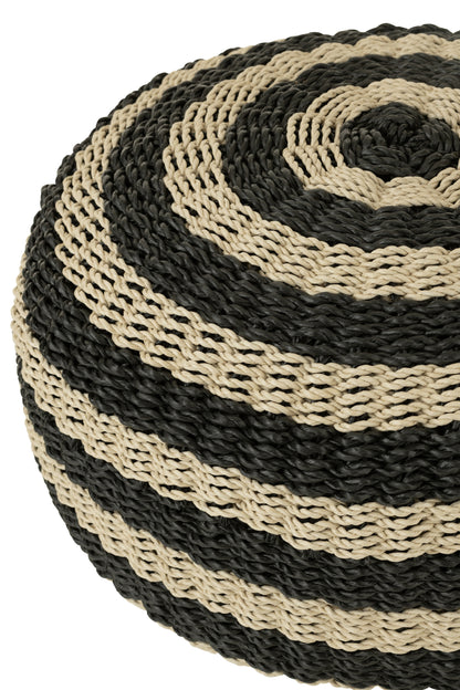 Pouf Ronde Strepen Geweven Plastic Zwart/Natuurlijk