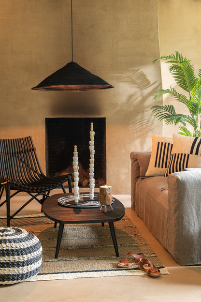 Pouf Ronde Strepen Geweven Plastic Zwart/Natuurlijk