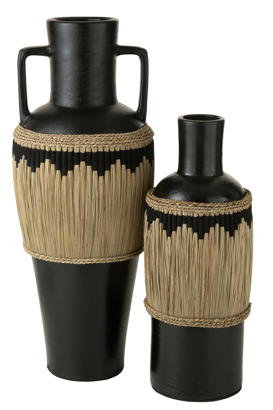 Vaas Patroon+Handvatten Terracotta/Zeegras Zwart/Natuurlijk