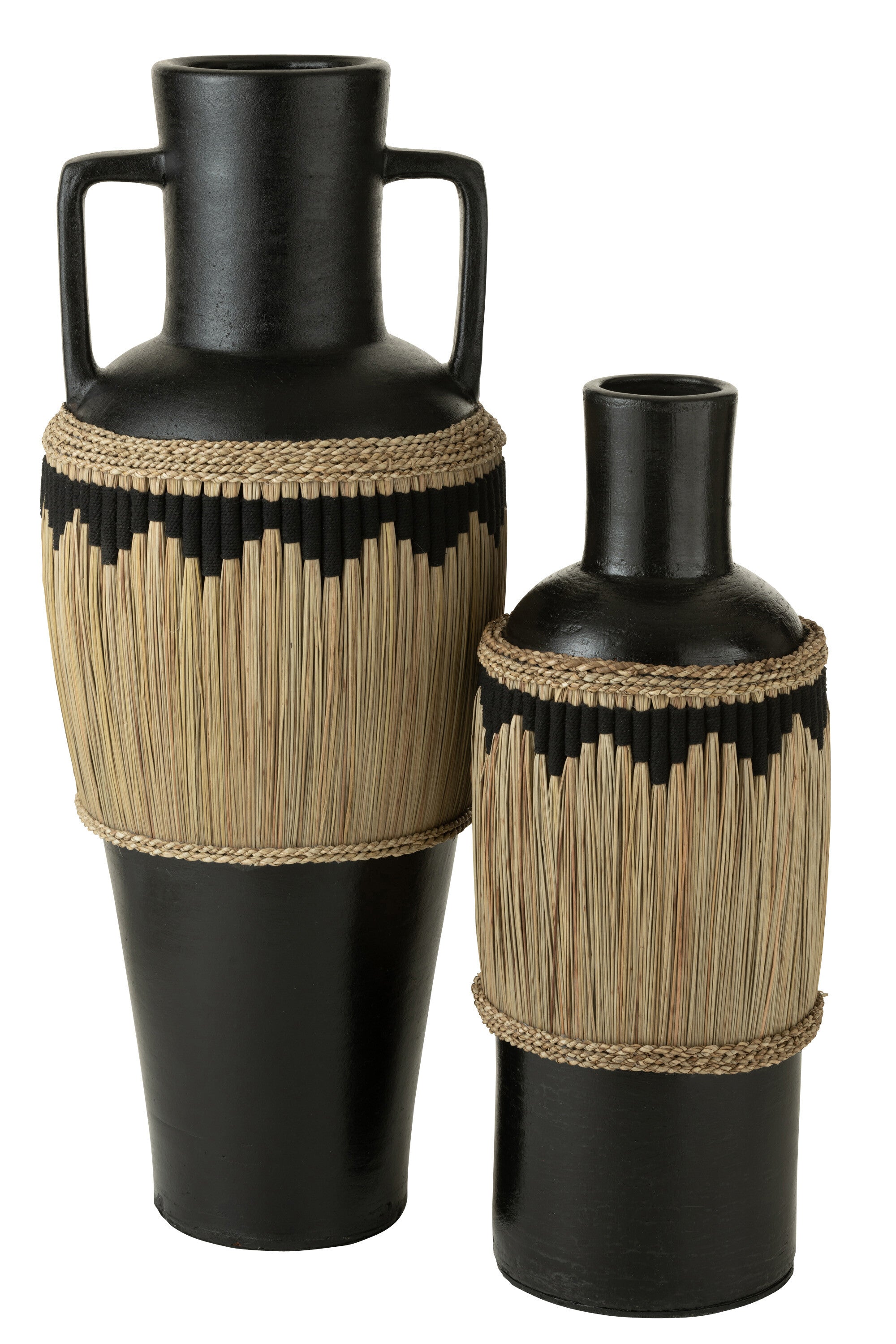 Vaas Patroon+Handvatten Terracotta/Zeegras Zwart/Natuurlijk
