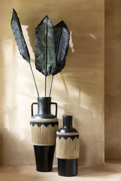Vaas Patroon+Handvatten Terracotta/Zeegras Zwart/Natuurlijk