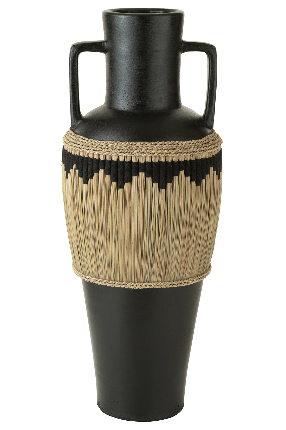Vaas Patroon+Handvatten Terracotta/Zeegras Zwart/Natuurlijk