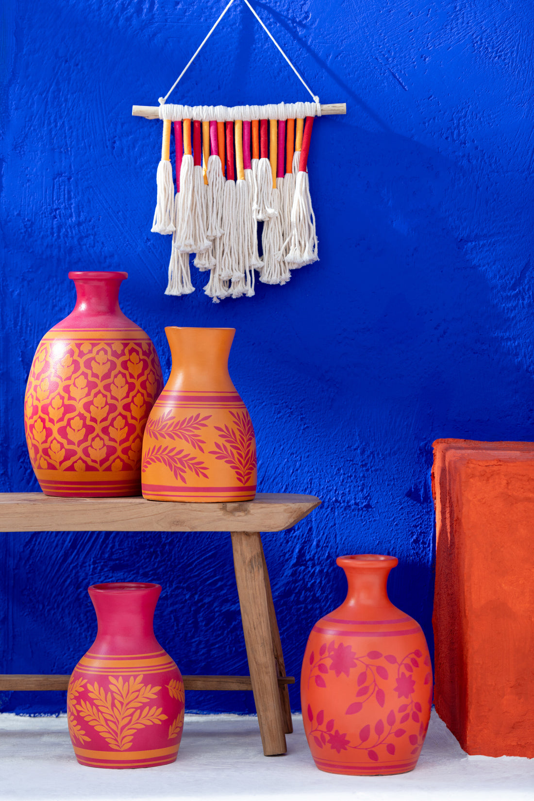 Vaas Takken+Lijnen Terracotta Oranje/Roze Assortiment Van 2