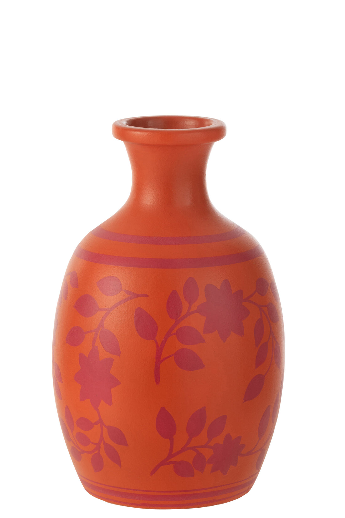 J-Line Vaas Bladeren/Bloemen+Lijnen Terracotta Oranje/Roze