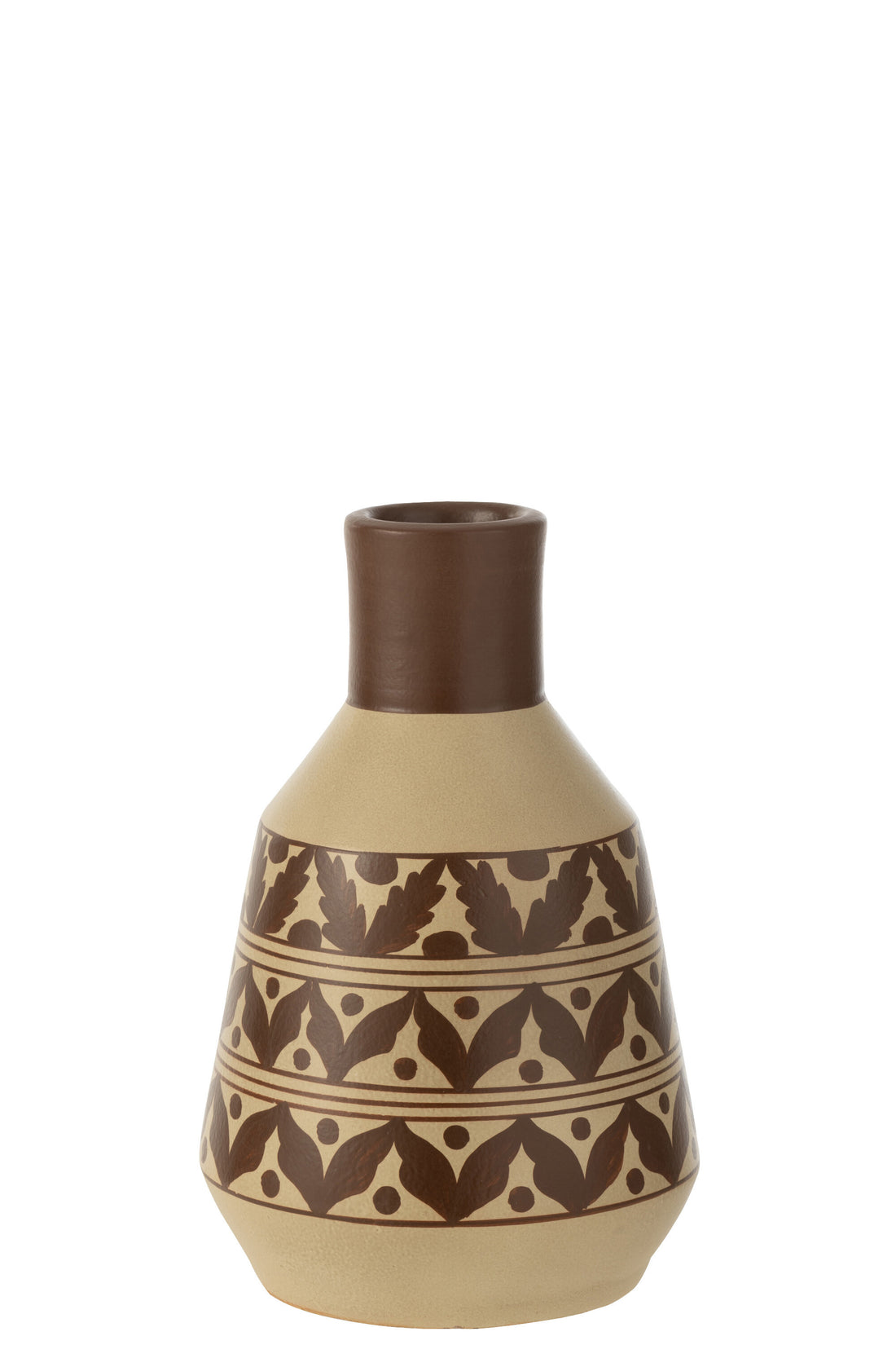 J-Line Vaas Bladeren+Stippen Terracotta Wit/Bruin