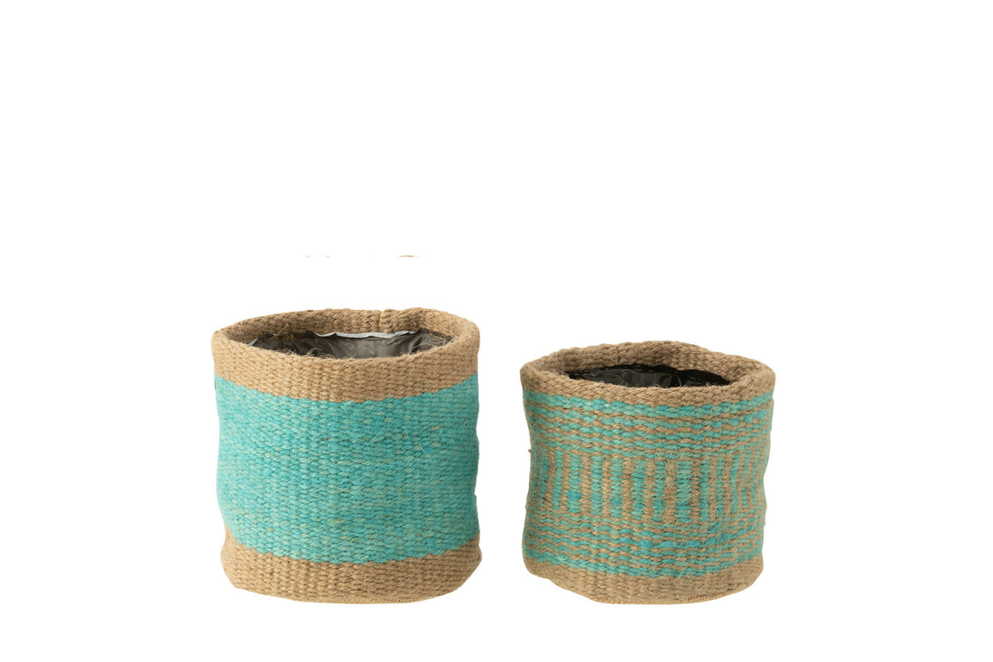 J-Line Set Van 2 Mand Rond+Band Jute Naturel/Azuur Xs/S