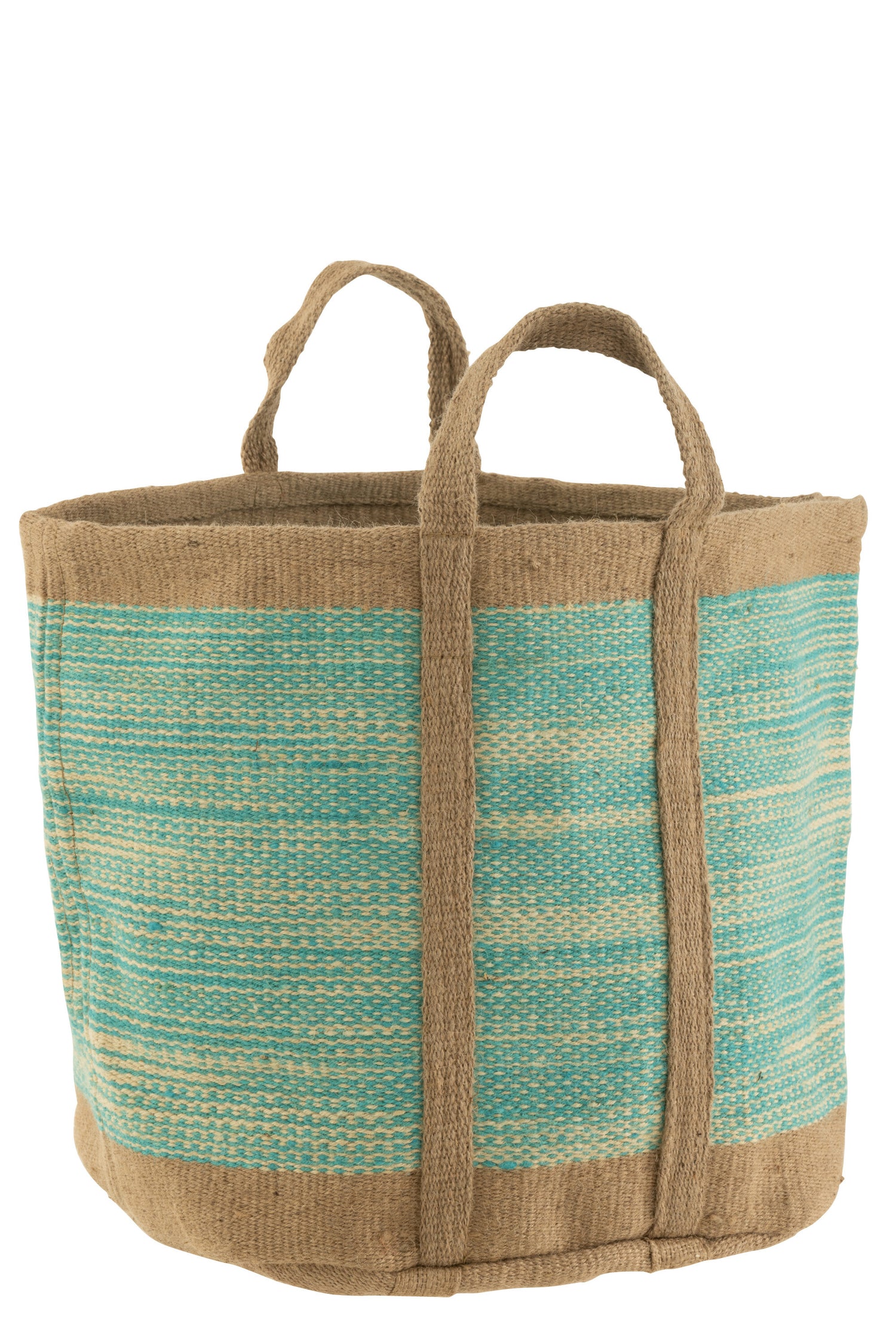 J-Line Mand Rond Met Handvaten Jute Naturel/Azuur