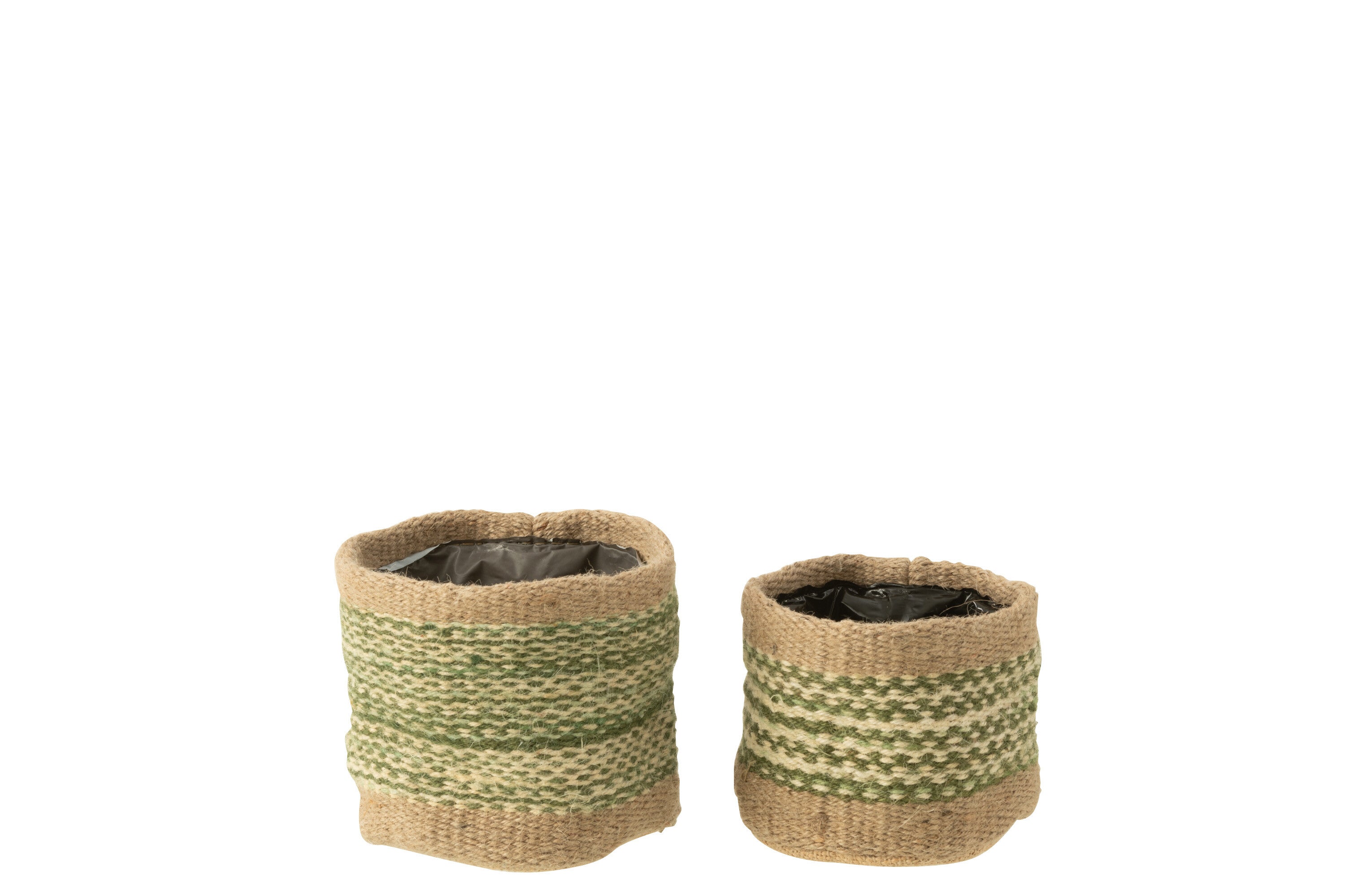 J-Line Set Van 2 Mand Rond+Band Jute Naturel/Groen Xs/S