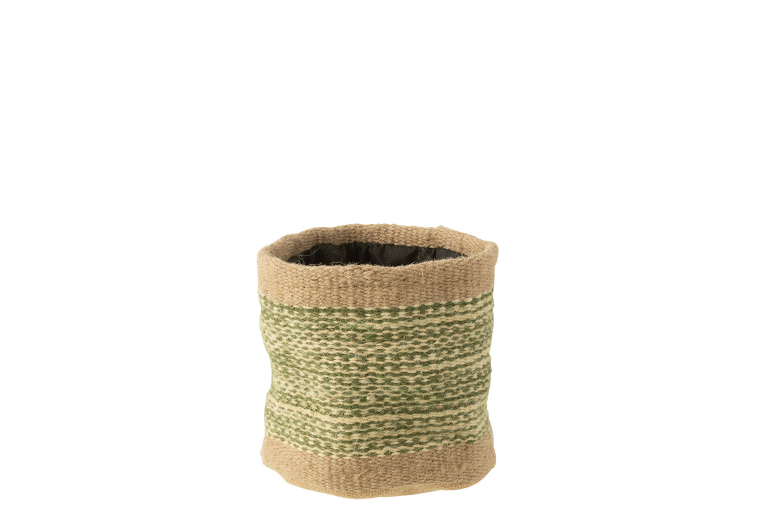 J-Line Mand Rond+Band Jute Naturel/Groen Medium