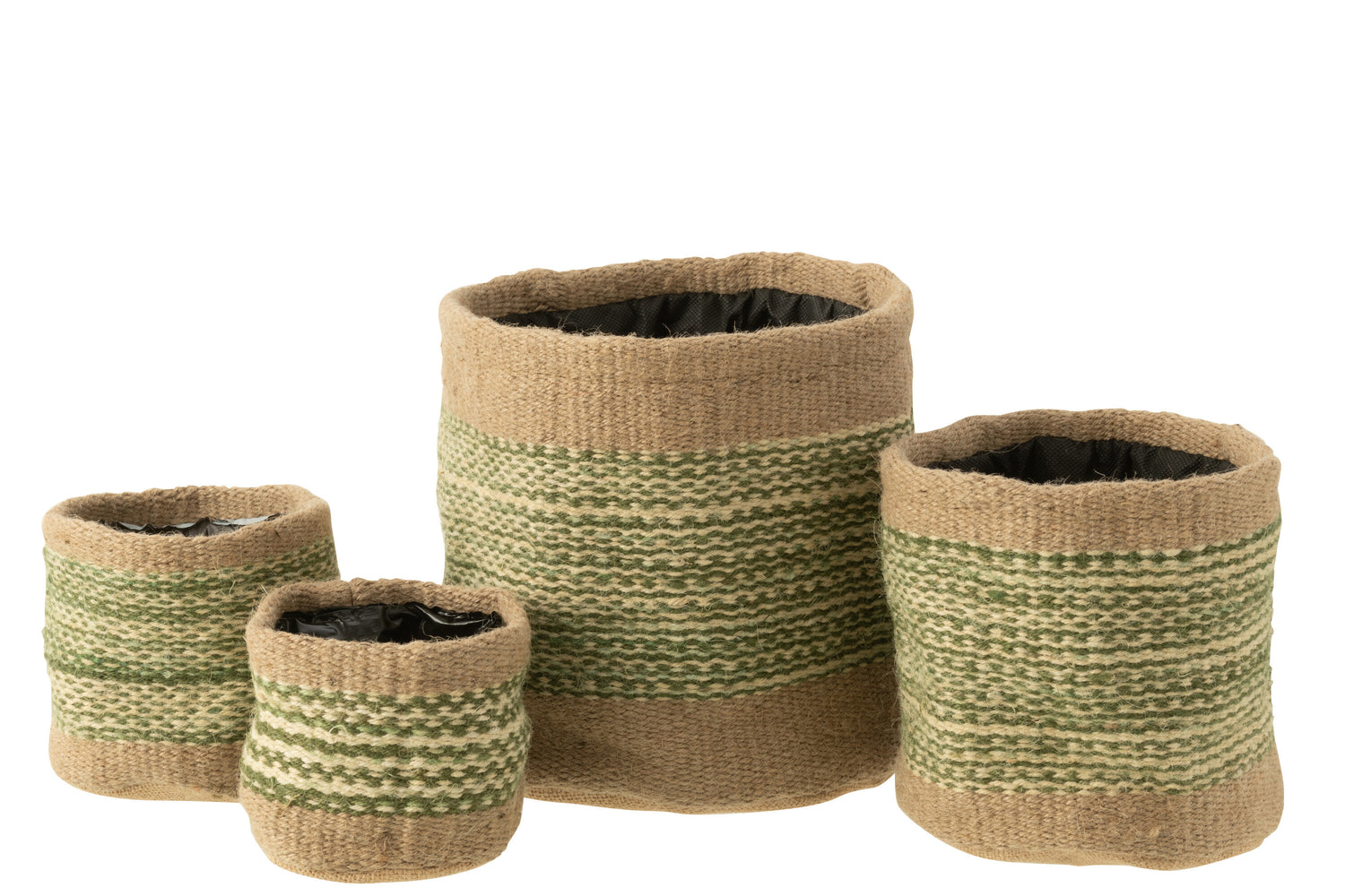 J-Line Mand Rond+Band Jute Naturel/Groen Large