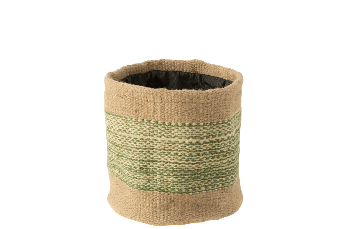 J-Line Mand Rond+Band Jute Naturel/Groen Large