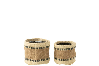 J-Line Set Van 2 Mand Rond+Band Jute Naturel/Beige Xs/S