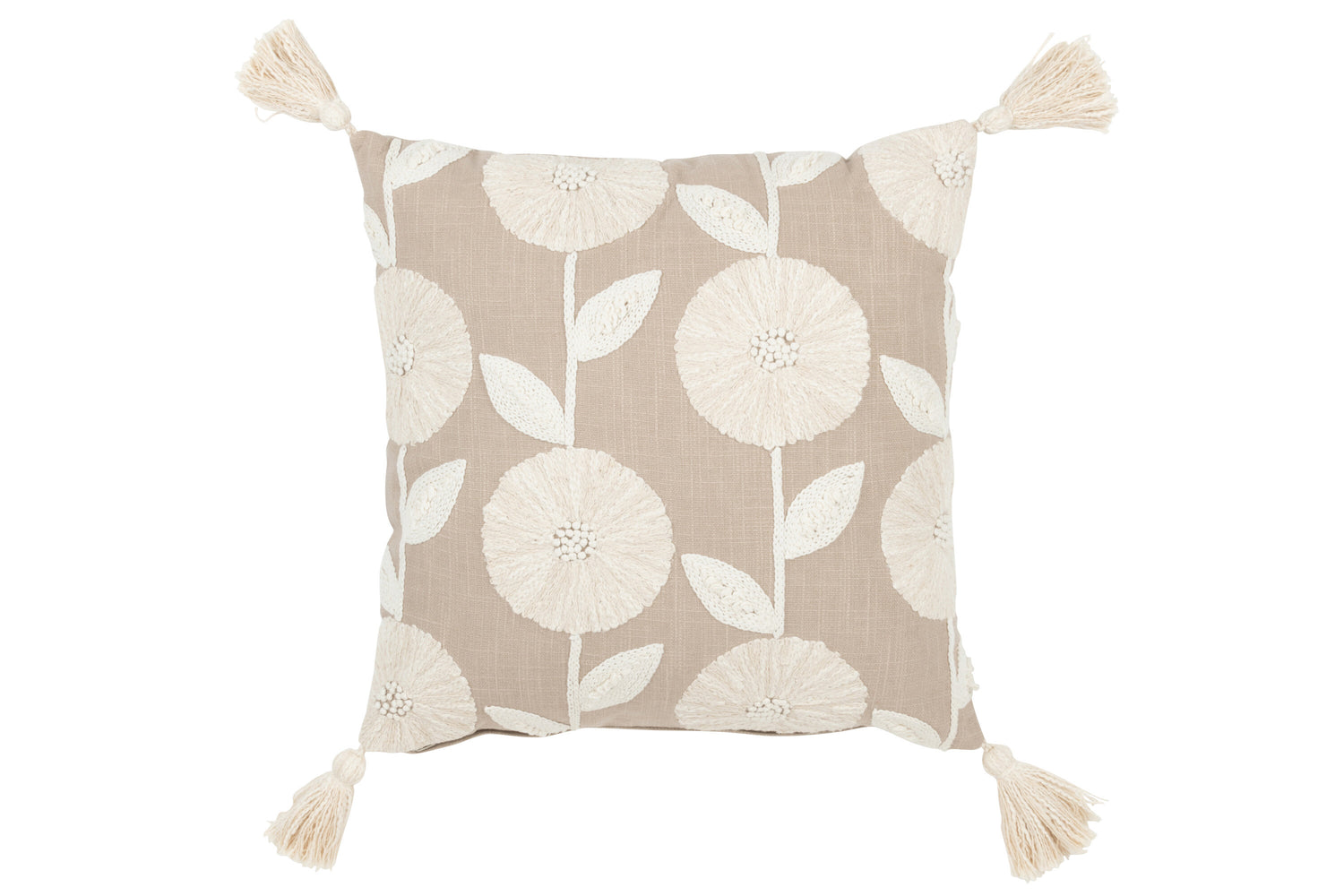 J-Line Kussen Bloemen/Bladeren Katoen Taupe/Beige