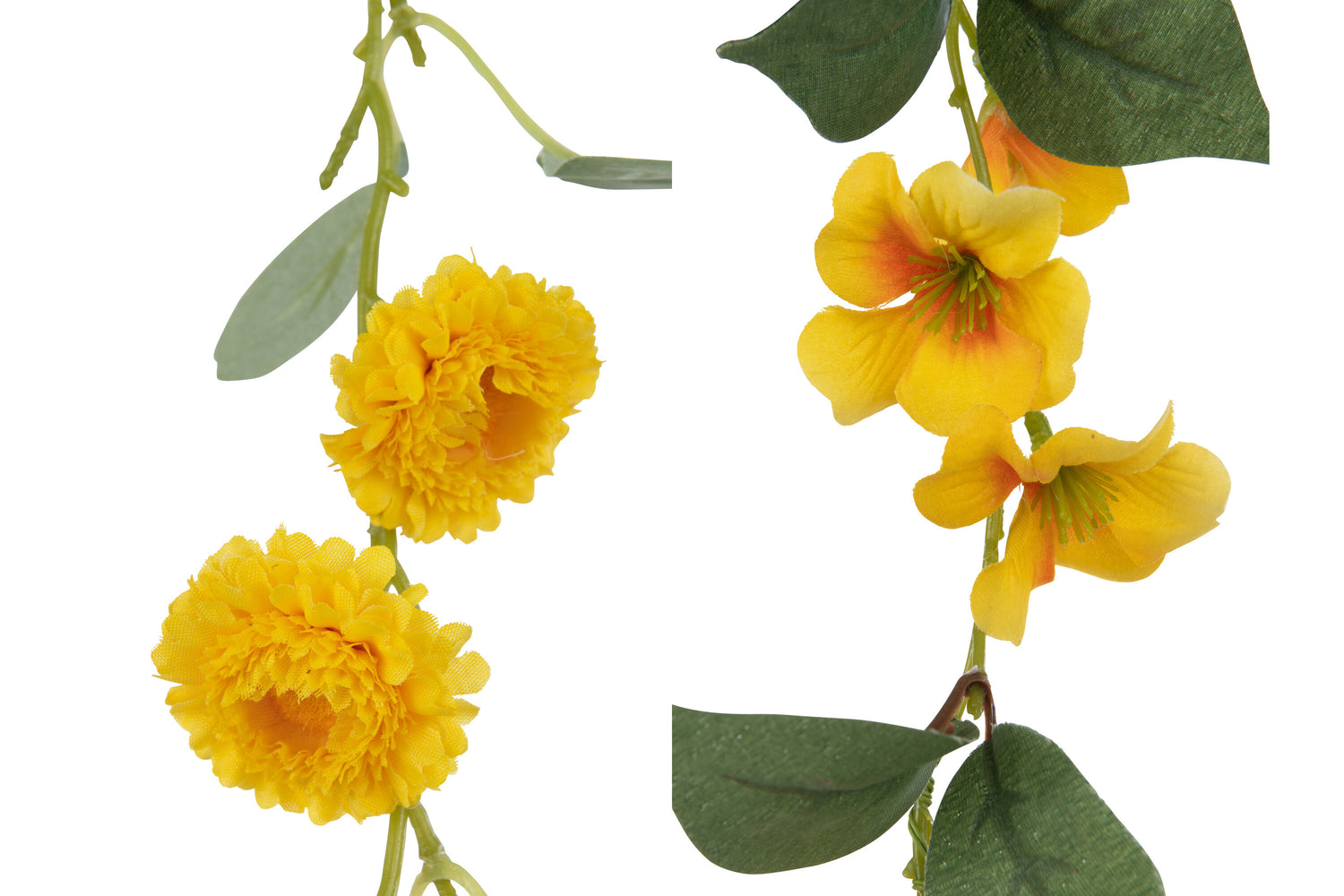 Guirlande Bloemen+Bladeren Plastic Geel/Groen Assortiment Van 2