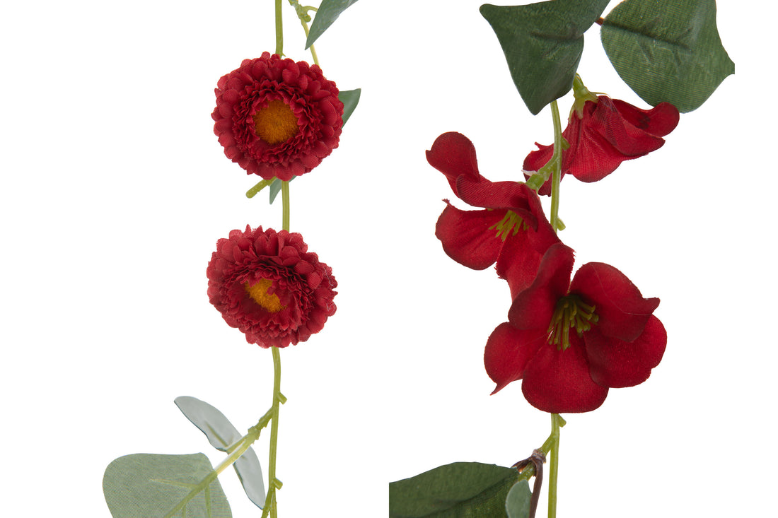 Guirlande Bloemen+Bladeren Plastic Rood/Groen Assortiment Van 2