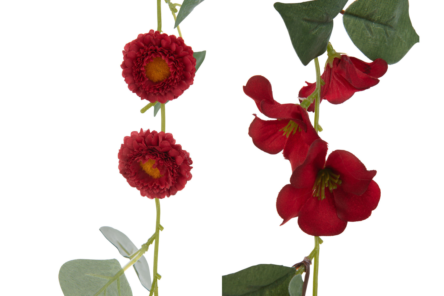 Guirlande Bloemen+Bladeren Plastic Rood/Groen Assortiment Van 2