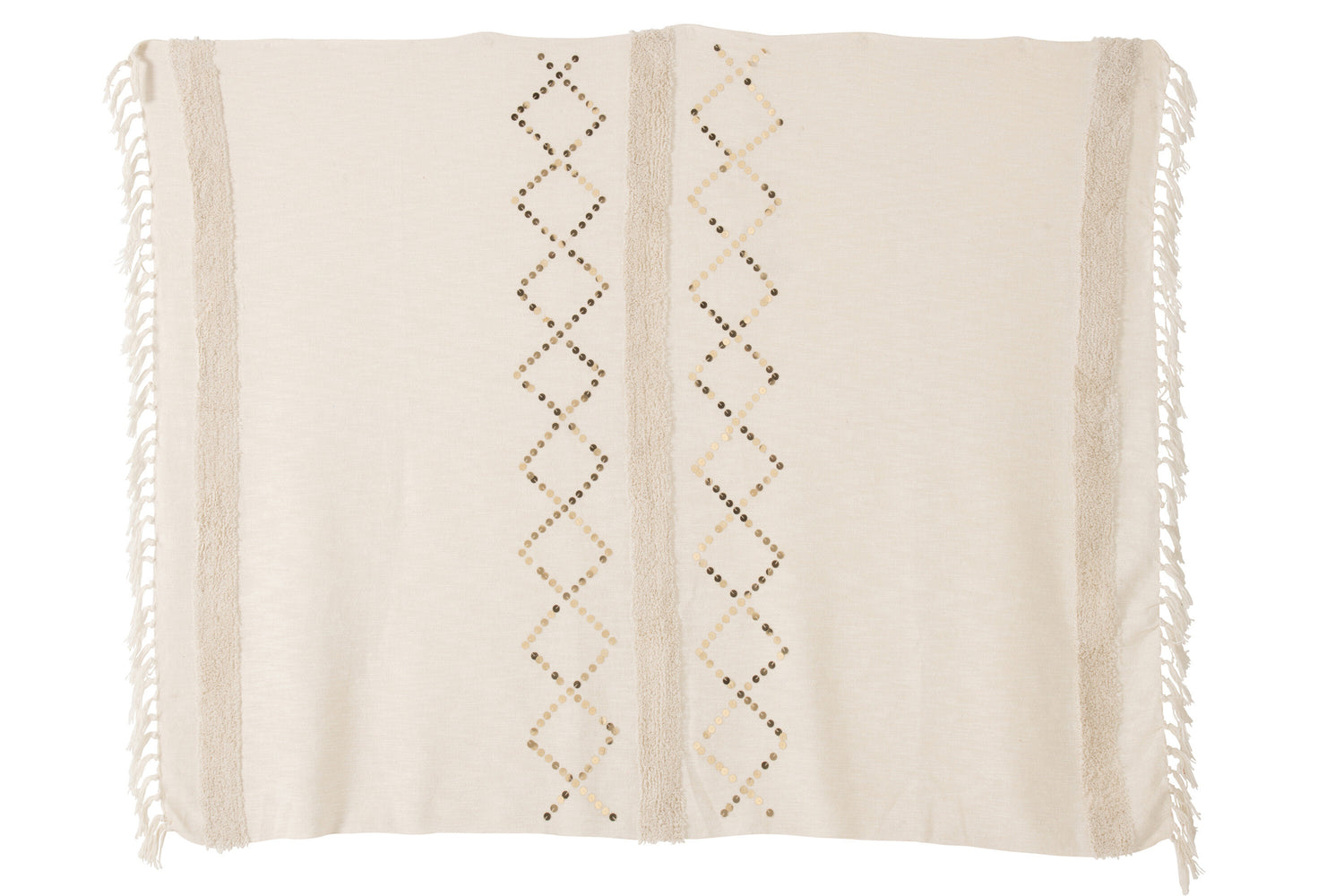 J-Line Plaid Diamanten+Franjes Katoen/Pailletten Wit/Goud