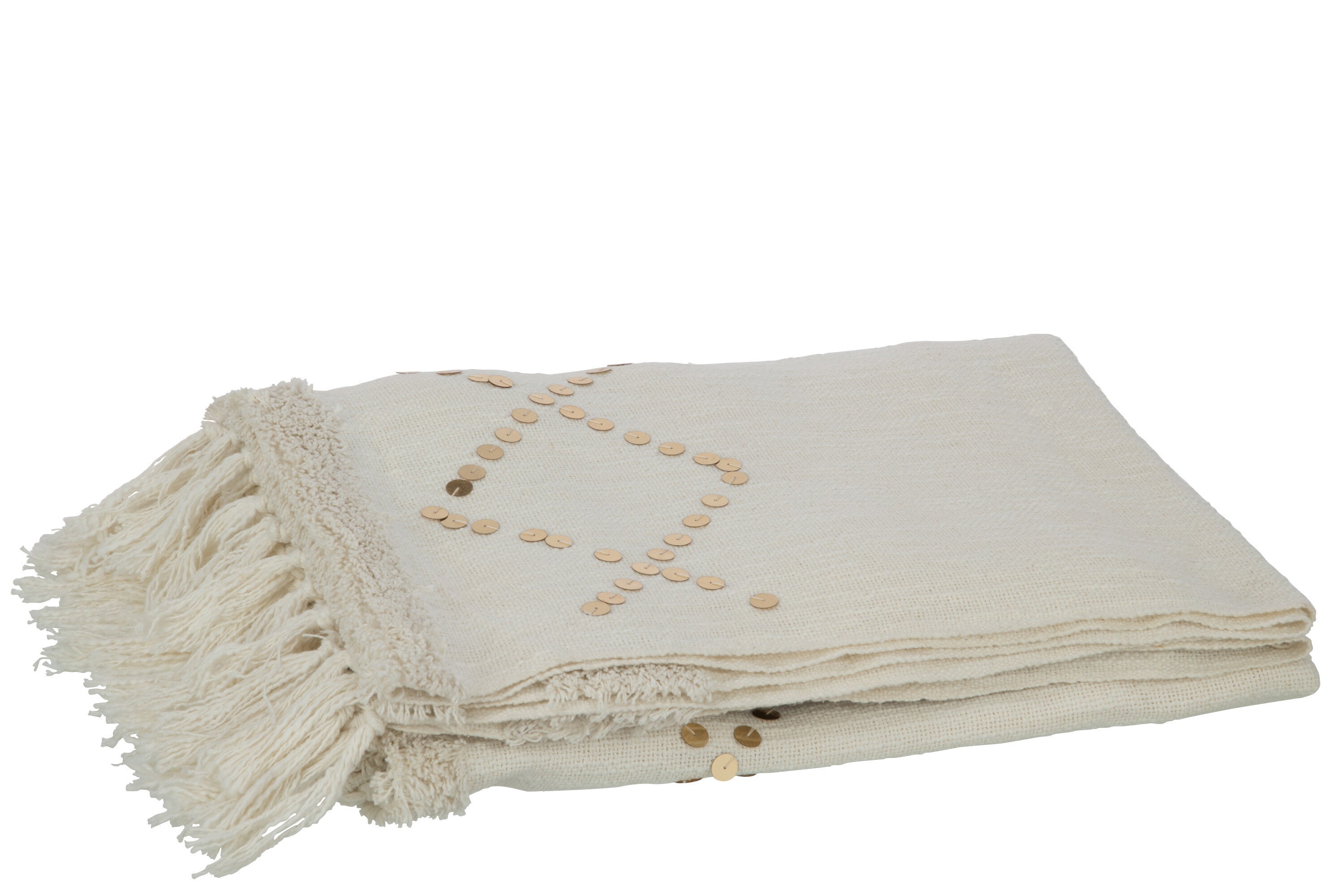 J-Line Plaid Diamanten+Franjes Katoen/Pailletten Wit/Goud