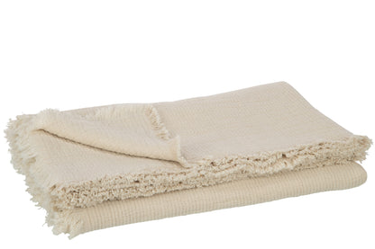 J-Line Plaid Franjes Katoen Mousseline Licht Beige