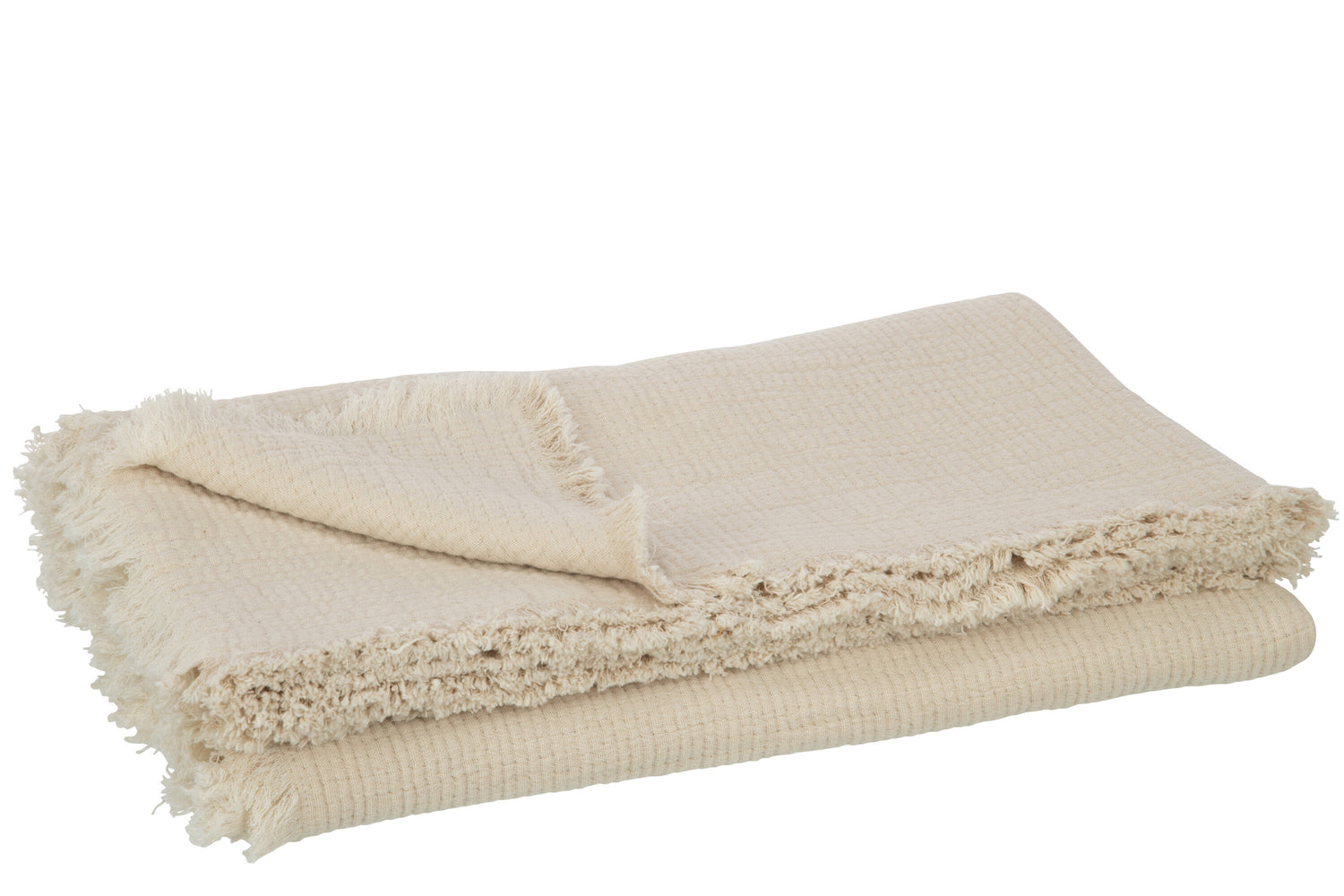 J-Line Plaid Franjes Katoen Mousseline Licht Beige