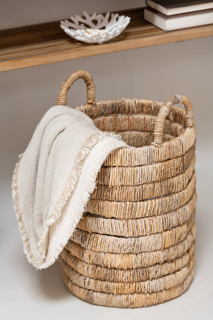 J-Line Plaid Franjes Katoen Mousseline Licht Beige