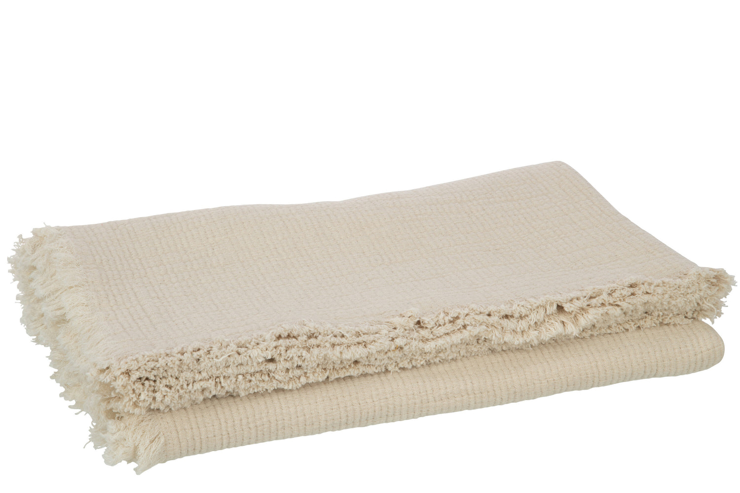 J-Line Plaid Franjes Katoen Mousseline Licht Beige