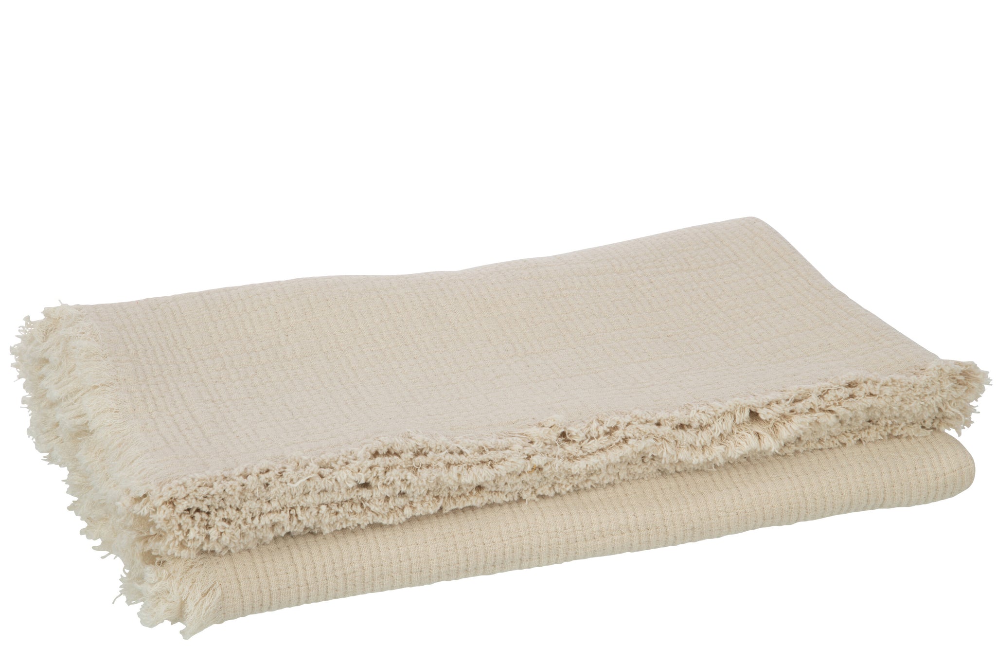 J-Line Plaid Franjes Katoen Mousseline Licht Beige