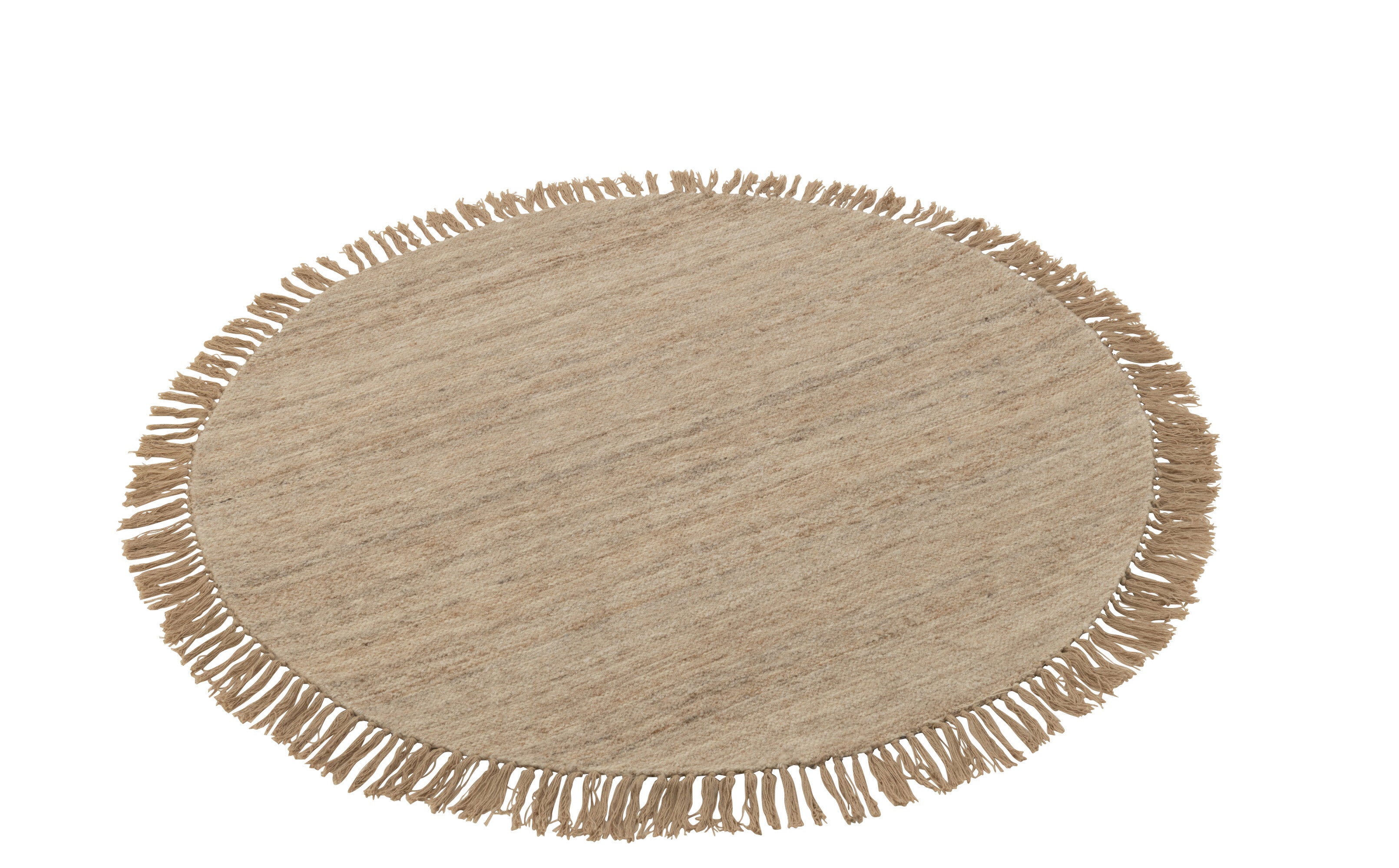 J-Line Tapijt Rond+Franjes Tweekleurig Weefsel Wol Beige Small