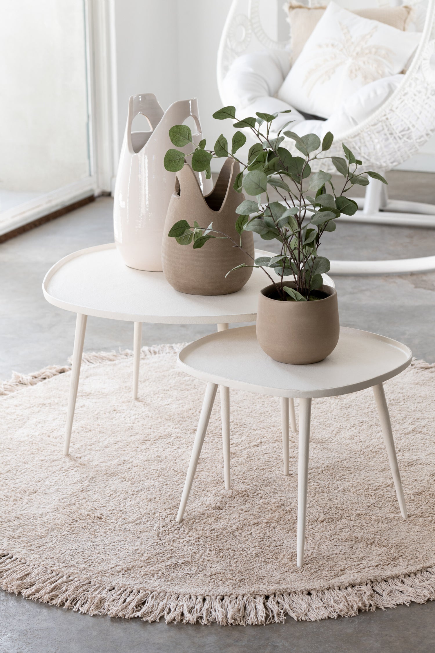 Rug Ronde+Franjes Licht Beige