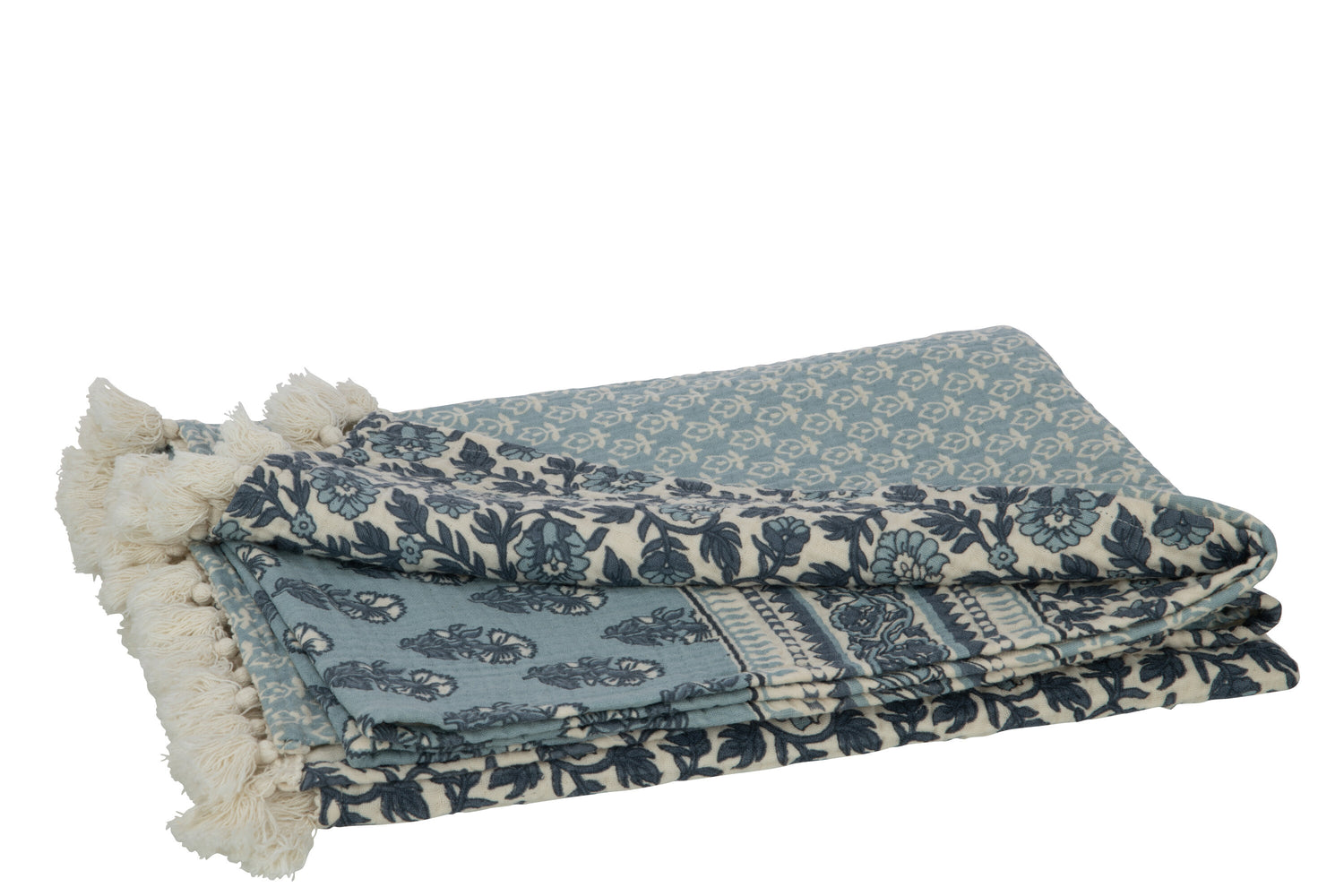 J-Line Plaid/Strand Mat Bloemen Katoen Blauw