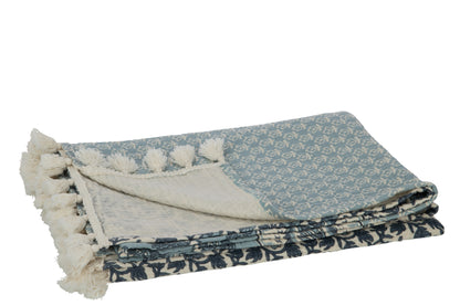 J-Line Plaid/Strand Mat Bloemen Katoen Blauw