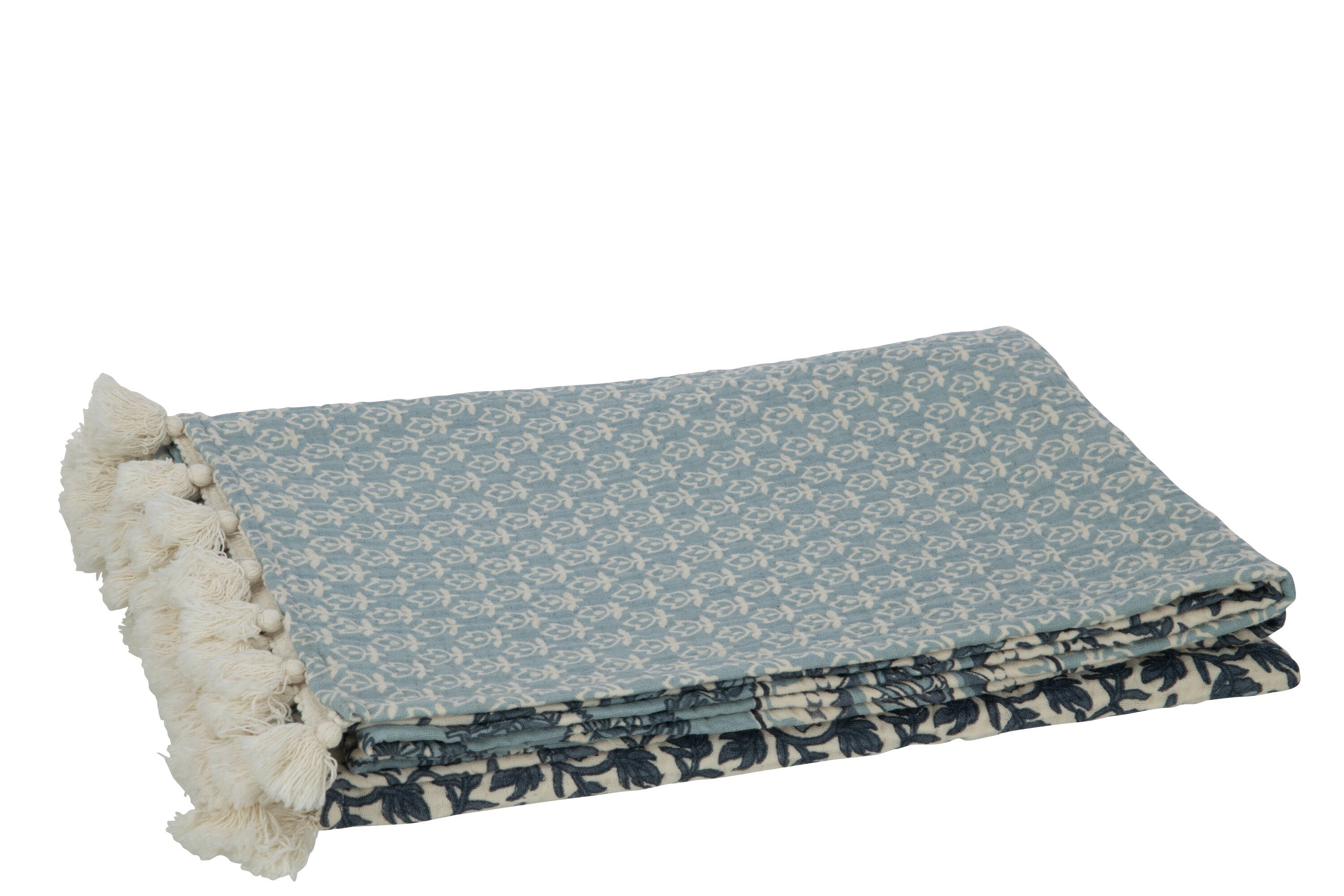 J-Line Plaid/Strand Mat Bloemen Katoen Blauw